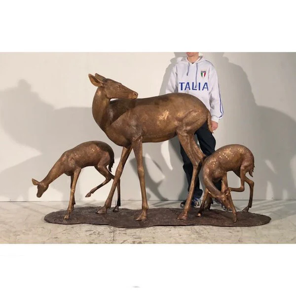 Bronze Doe & Two Fawns Deer Sculpture - Image 4