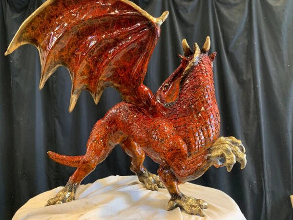 Bronze Dragon Sculpture Red 25" High - Image 2
