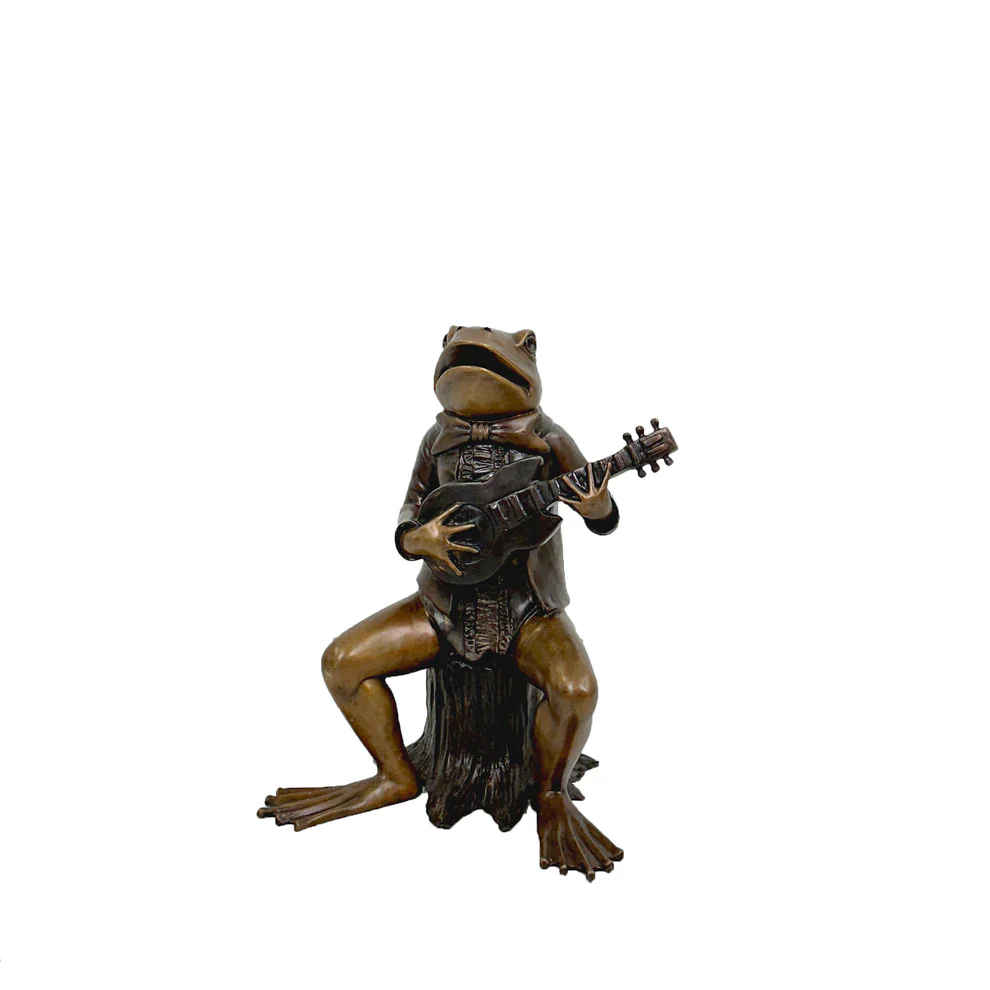 Bronze Frog Playing Guitar Sculpture 21" High