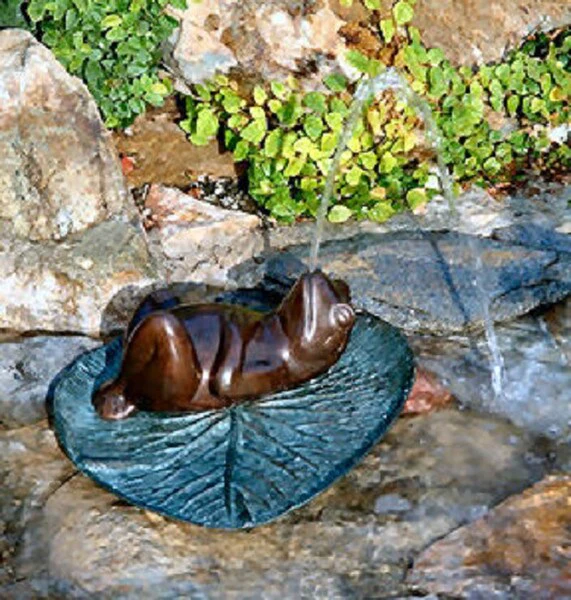 Lily Pad Frog Bronze Water Spitter 14" Long