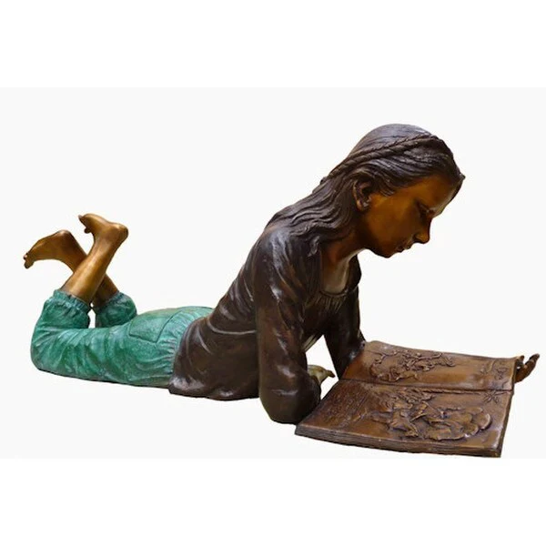 Young Girl Reading Bronze Statue—Large Garden Sculpture