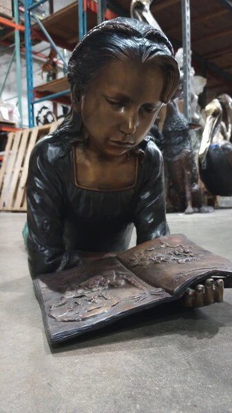 Young Girl Reading Bronze Statue—Large Garden Sculpture - Image 3