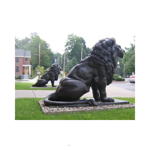 Bronze Lions Pair Sitting Monumental Statues - Image 2