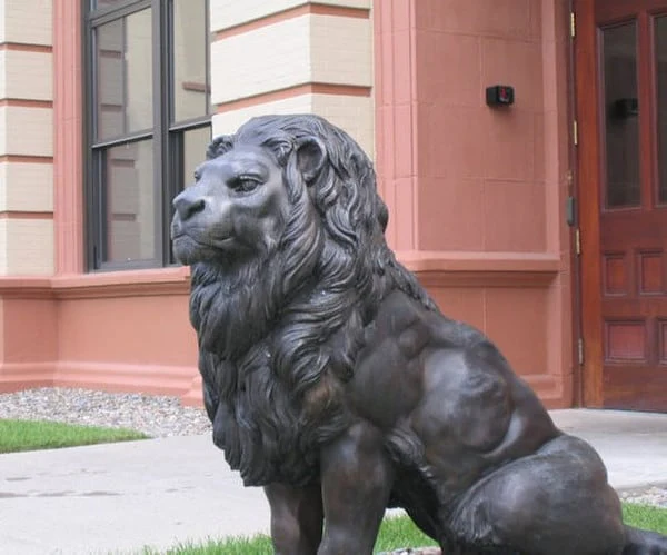 Bronze Lions Pair Sitting Monumental Statues - Image 4