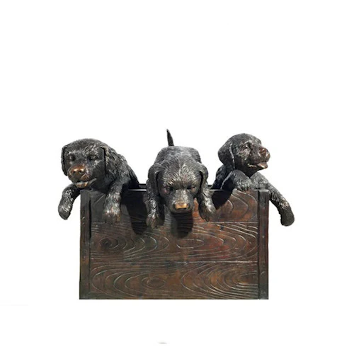 Bronze Puppies in a Box Sculpture - Image 3