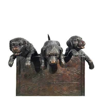 Bronze Puppies in a Box Sculpture - Image 4