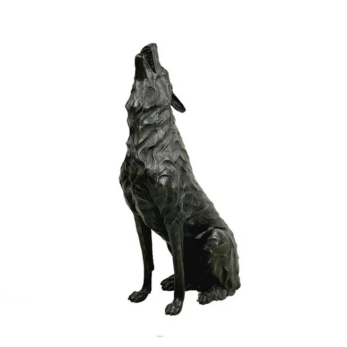 Bronze Wolf Howling Sculpture Life Size Statue