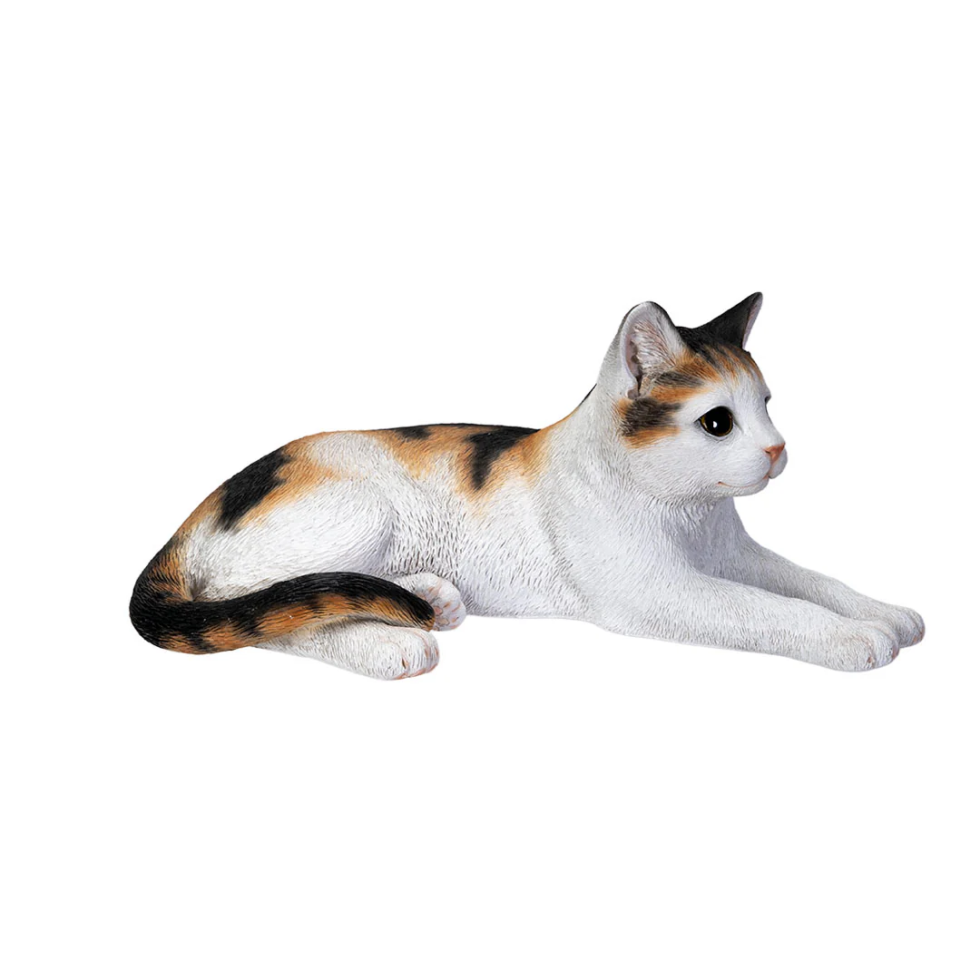 Calico Cat Sculpture Life Like Lying Cat Statue - Image 5
