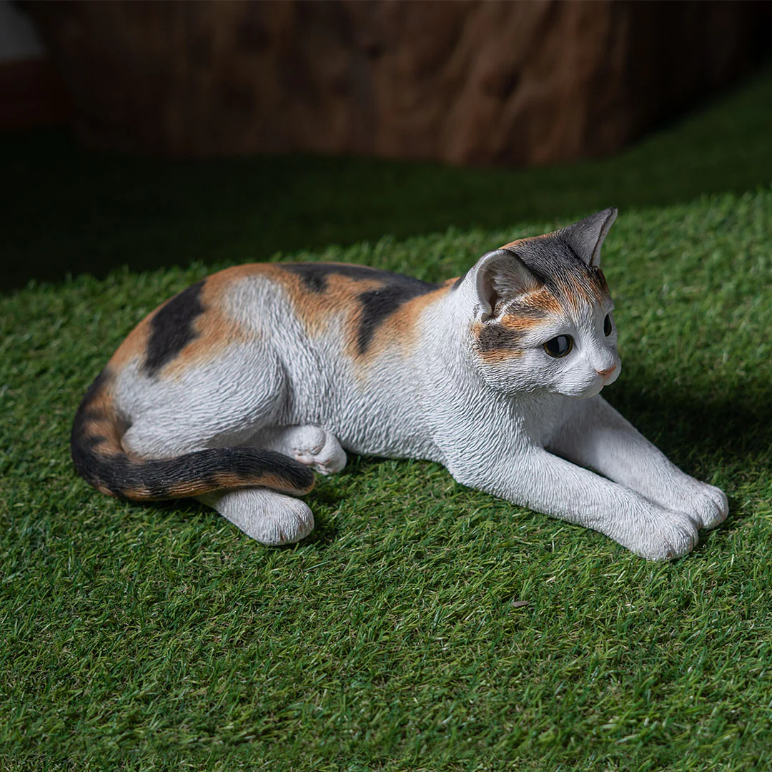 Calico Cat Sculpture Life Like Lying Cat Statue - Image 6