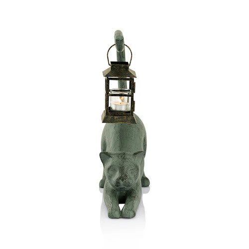 Cat Stretching Garden Lantern Candle Holder Statue - Image 4