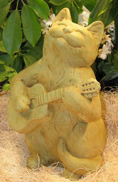 Cat W/guitar Sculpture 12.5" High