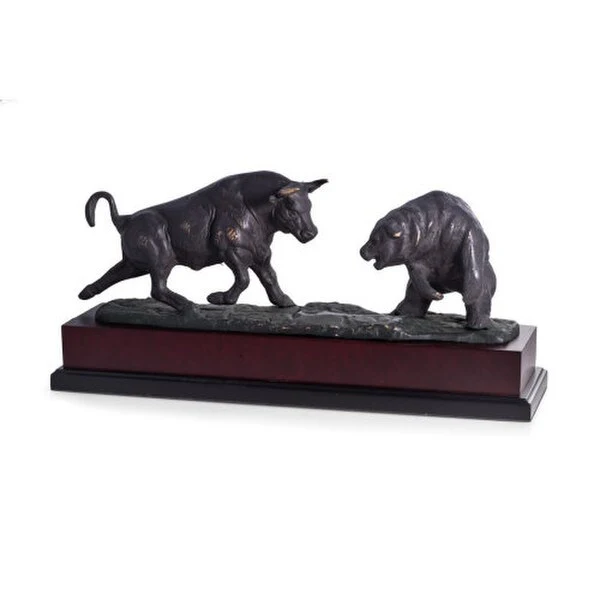 Charging Bull & Bear On Burlwood Base - Image 2
