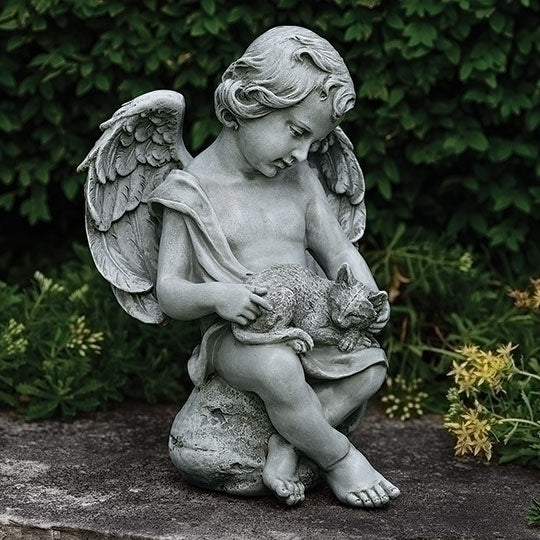 Cherub With Kitten Garden Cat Sculpture