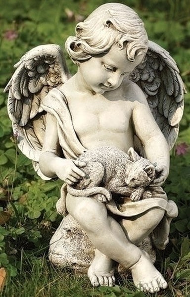 Cherub With Kitten Garden Cat Sculpture - Image 2