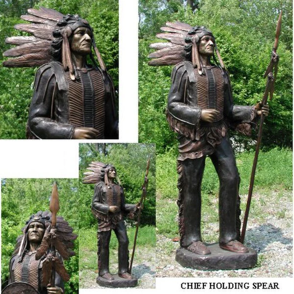 Chief Holding Spear Sculpture Bronze