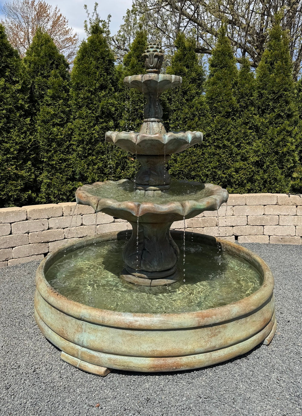 Classical Finial Fountain in Large Pool Three Tier 58" High