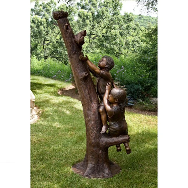 Compassion in Action Boy & Girl Rescue Cat Bronze Statue