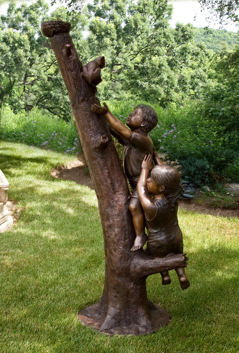 Compassion in Action Boy & Girl Rescue Cat Bronze Statue - Image 2