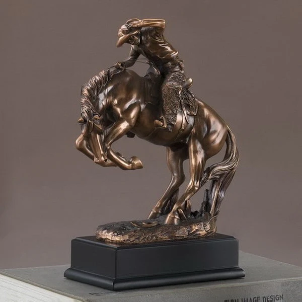 Cowboy Breaking Stallion Sculpture - Image 2