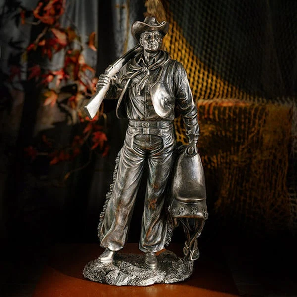 Cowboy Statue with Rifle and Saddle 17.7" High - Image 6
