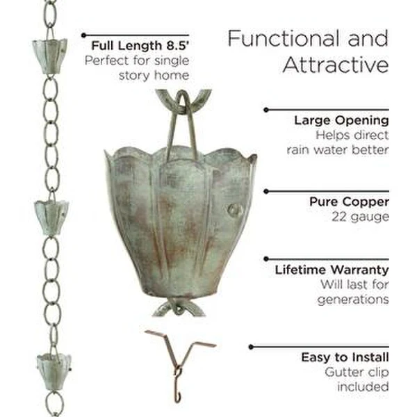 Crocus Rain Chain 6 Cup Links Downspout - Image 3