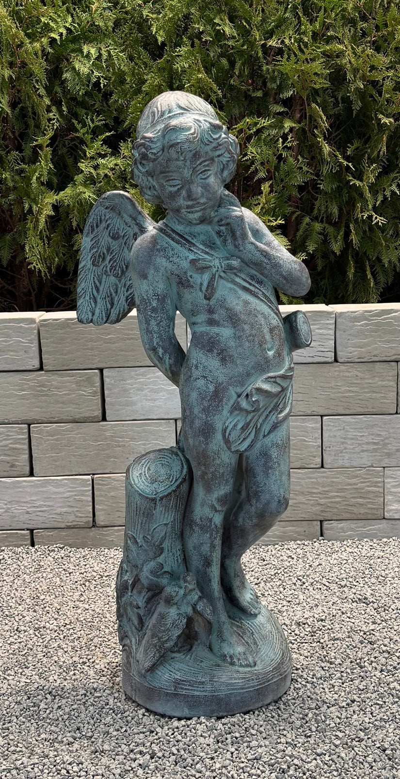 Cupid Sculpture Large Cast Stone 44" High - Image 3