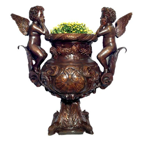 Cupid Urn Set Bronze Statues - Image 3
