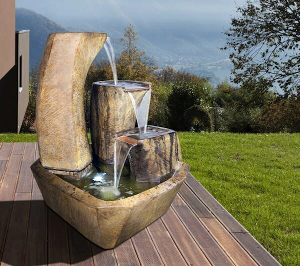 Curving Vessel Garden Fountain Unique Design Lighted