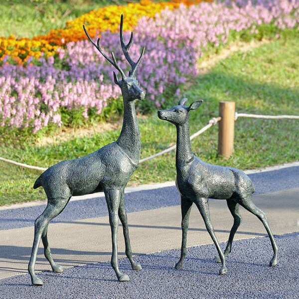 Deer and Stag Woodland Pair Statues