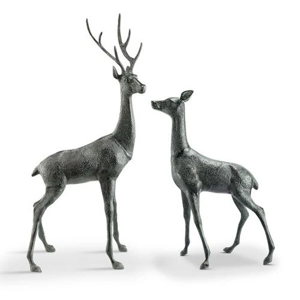 Deer and Stag Woodland Pair Statues - Image 2