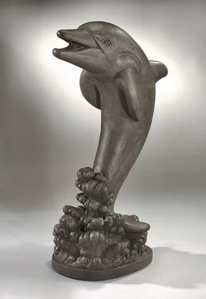 Dolphin On Wave Plumbed Sculpture 34" H