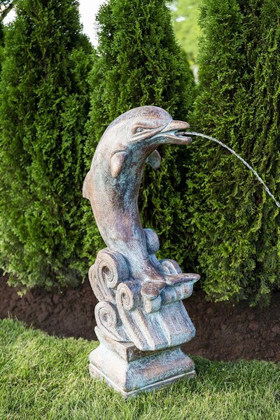 Dolphin on Waves Piped Water Feature Statue - Image 2