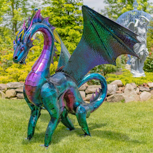 Dragon Statue 6 Feet Tall Iron Rainbow Color - Image 6