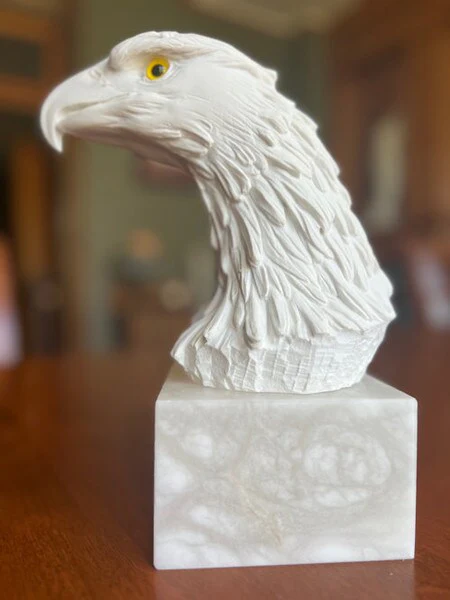 Eagle Head Marble Bust Statue Alabaster Base - Image 6