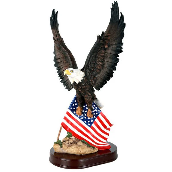Eagle on Flag Statue Wood Base 18" High