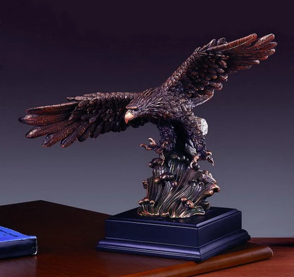 Eagle Statue Soaring Over Wave 12" High