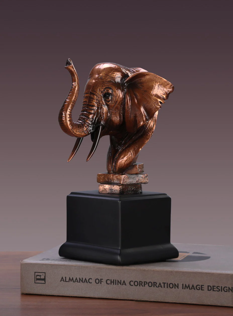 Elephant Portrait Bust Sculpture on Base 9" High - Image 2