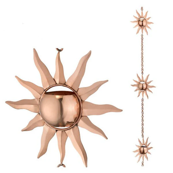 Sunburst Copper Rain Chain Downspout