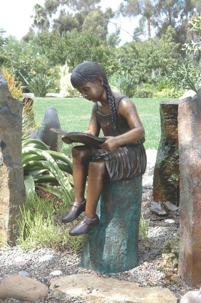 Emily - Reading Girl On Log Bronze 39" H