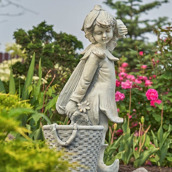 Fairy Garden Statue with Basket Planter Pixie 30" Tall - Image 8