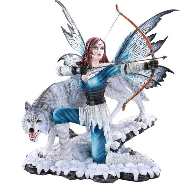 Fairy with Wolf Sculpture Warrior Bow and Arrow