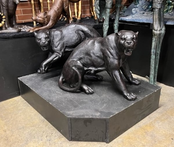 Fighting Panthers Pair Bronze Sculptures - Image 3
