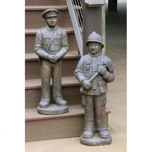 Firefighter and Police Officer Garden Statues