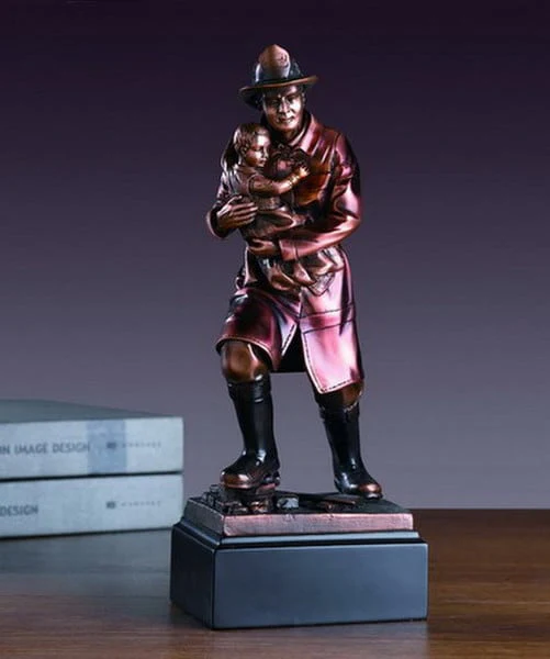 Fireman With Child Sculpture