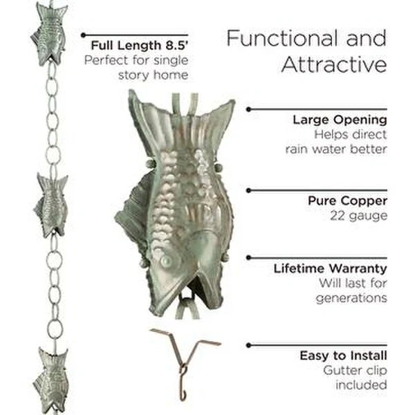 Fish Rain Chain Downspout Copper - Image 3