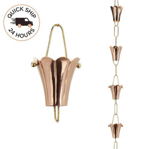 Fluted Flowers Rain Chains Copper Downspout - Image 3