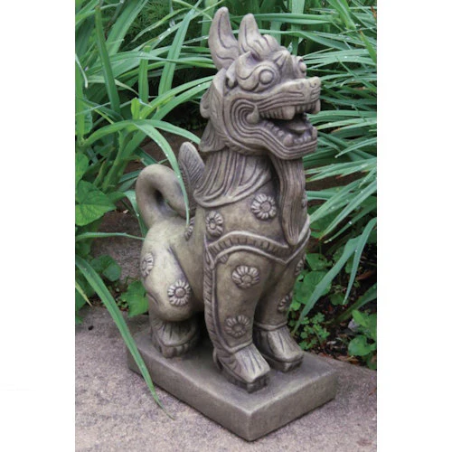 Foo Dog Sculpture with Floral Accents Garden Statue - Image 2