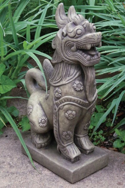 Foo Dog Sculpture with Floral Accents Garden Statue - Image 3