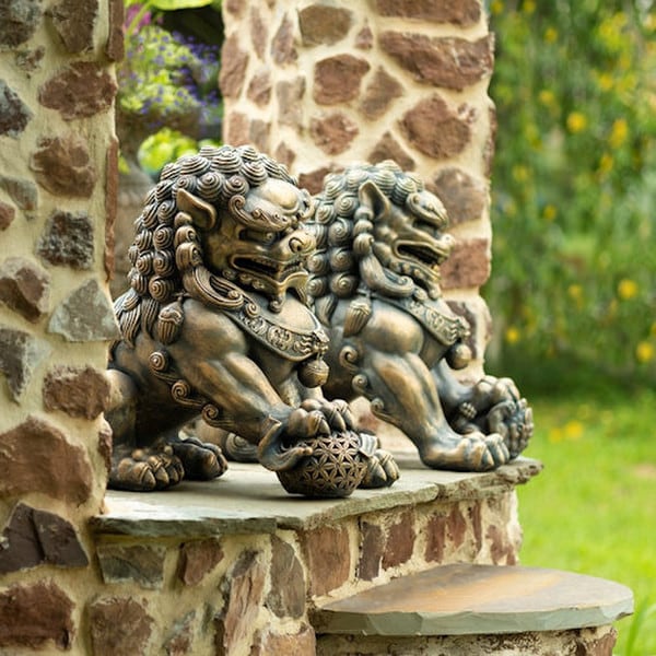 Foo Dogs Imperial Guardian Lions Statues Pair - Image 2