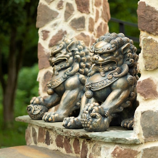 Foo Dogs Imperial Guardian Lions Statues Pair - Image 4